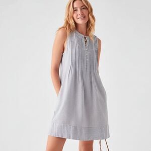 Faherty Isha Shift Dress Linen Stripe Blue Sleeveless Pockets Coastal Women sz M